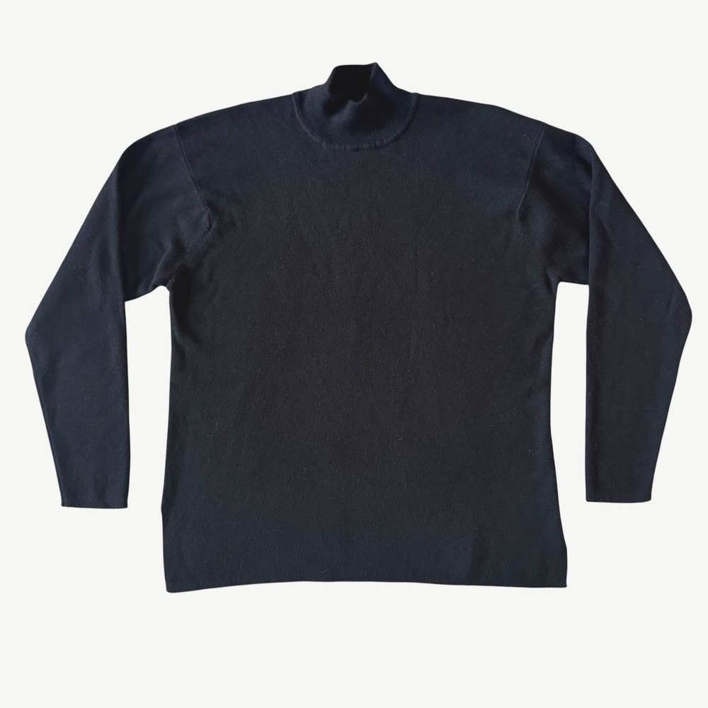 Vintage Jacobson's Black 100% Extrafine Merino Wool Mock Neck Sweater L preppy